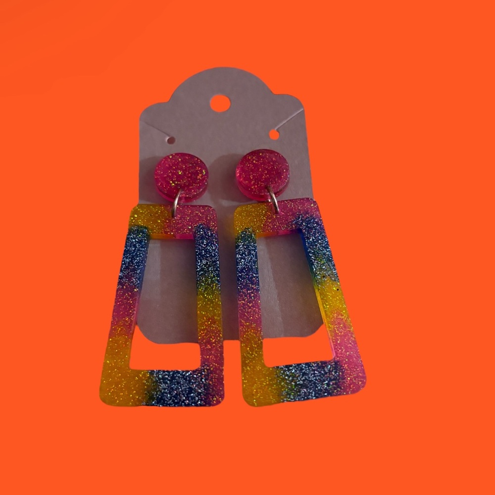 Pink, yellow and blue sparkly earrings